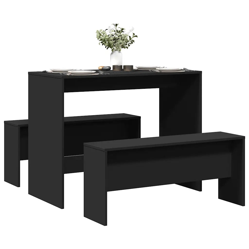 vidaXL Set Tavolo da Pranzo e Panche 3 pz Nero in Truciolato