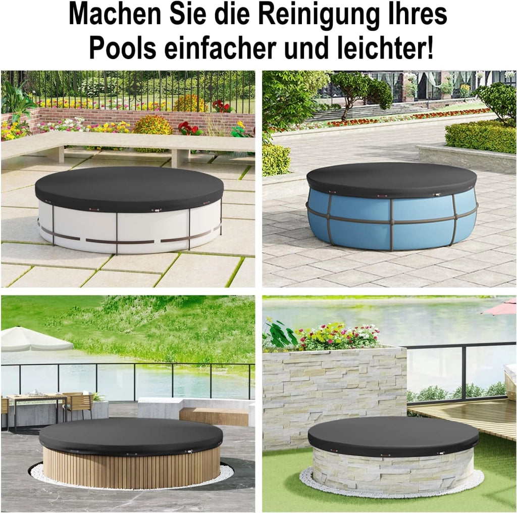 Copertura per Piscina Rotonda Ø 360 cm, per Piscine di 300-320cm, Telo Copripiscina Invernale in PE 200g/m², Idrorepellente, con Corda e Elemento di Fissaggio, Grigio Scuro