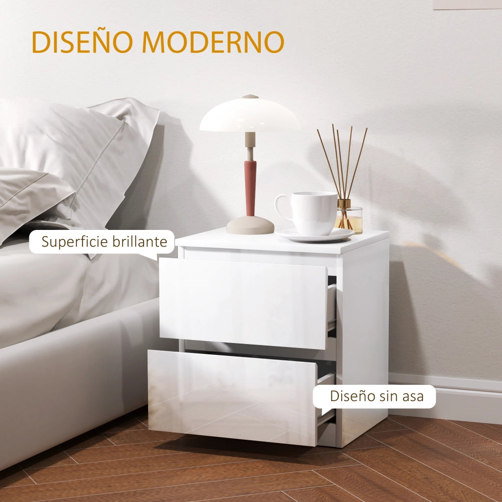 Comodino con 2 Cassetti ¨C zephmum ¨C Bianco Lucido 40x34x45 cm