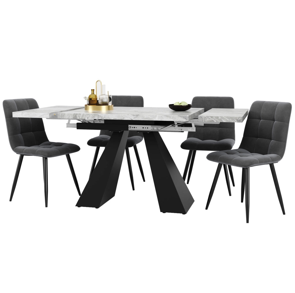 Set tavolo da pranzo allungabile nero e 4 sedie grigie