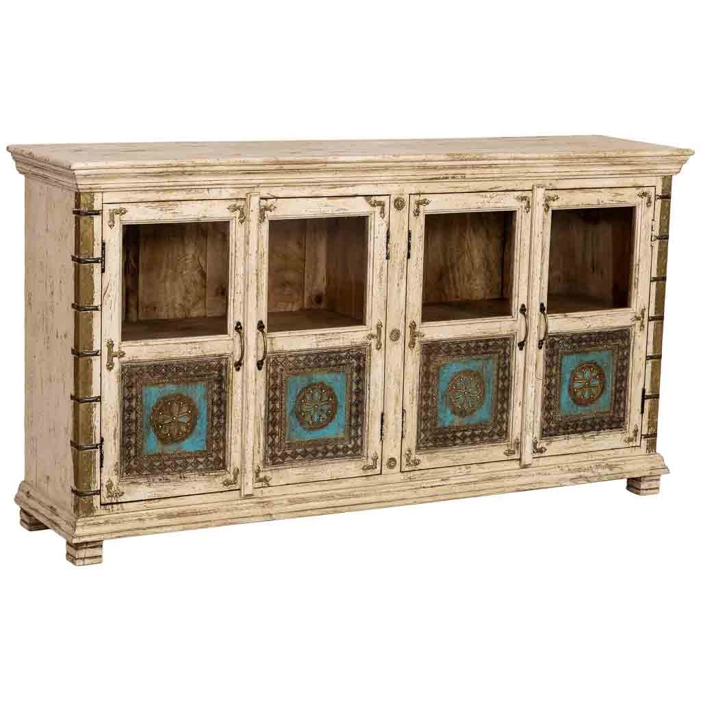 Credenza artigianale in legno bianco, 170x40x90h cm