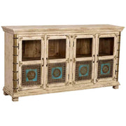 Credenza artigianale in legno bianco, 170x40x90h cm