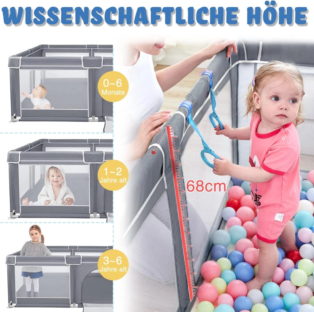 Box per bambini, 180 x 200 cm, in tessuto Oxford, con rete traspirante e porta con cerniera, portatile, grande area giochi di sicurezza per bambini