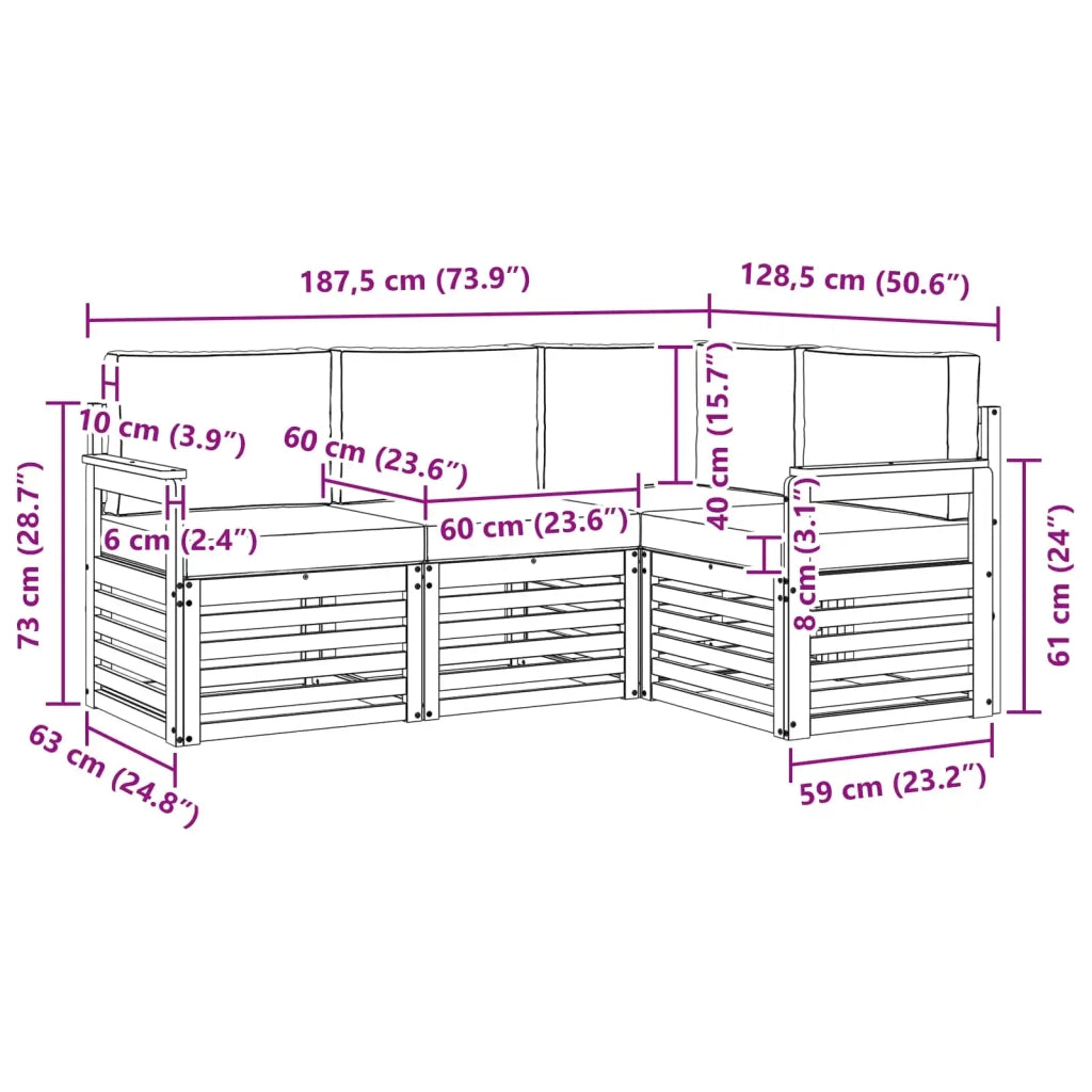 Set divani con cuscino 4 pcs Grigio Naturale e Chiaro 3374716