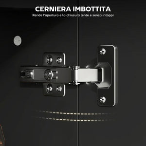 ARMADIETTO SPECCHIERA BAGNO IN LEGNO CON MENSOLE REGOLABILI E RIPIANO APERTO, 54X15.2X55.3 CM, NERO