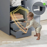 ARMADIO MODERNO CON 2 CASSETTI, RIPIANI APERTI E VANO APPENDIABITI, 80X50X124 CM, GRIGIO SCURO