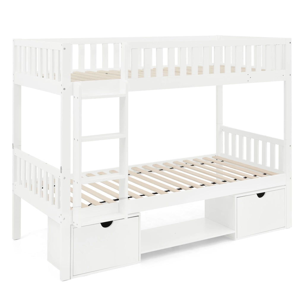 Letto a Castello Singolo in Legno Massello di Pino con Cassetti ¨C MINIMAL ¨C Bianco 90x200