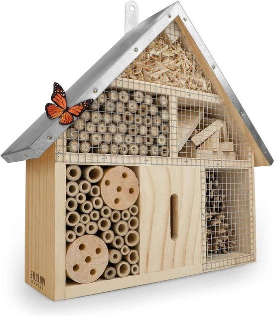 Hotel per insetti con tetto in zinco - legno non trattato - per api farfalle e lepidotteri hotel per insetti