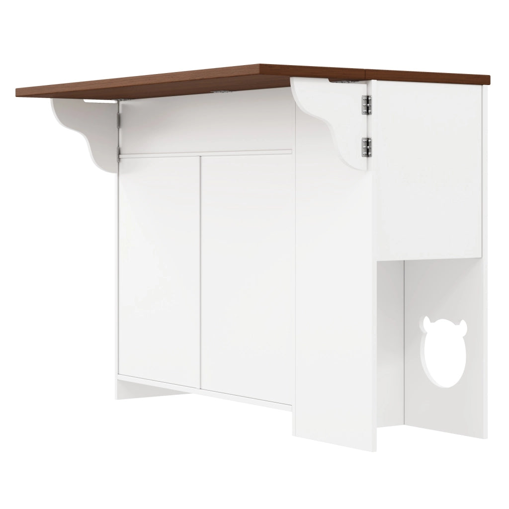 MOBILE CUCINA con piano estraibile e area gatto 120x40(70)x90 cm Bianco/Noce MDF