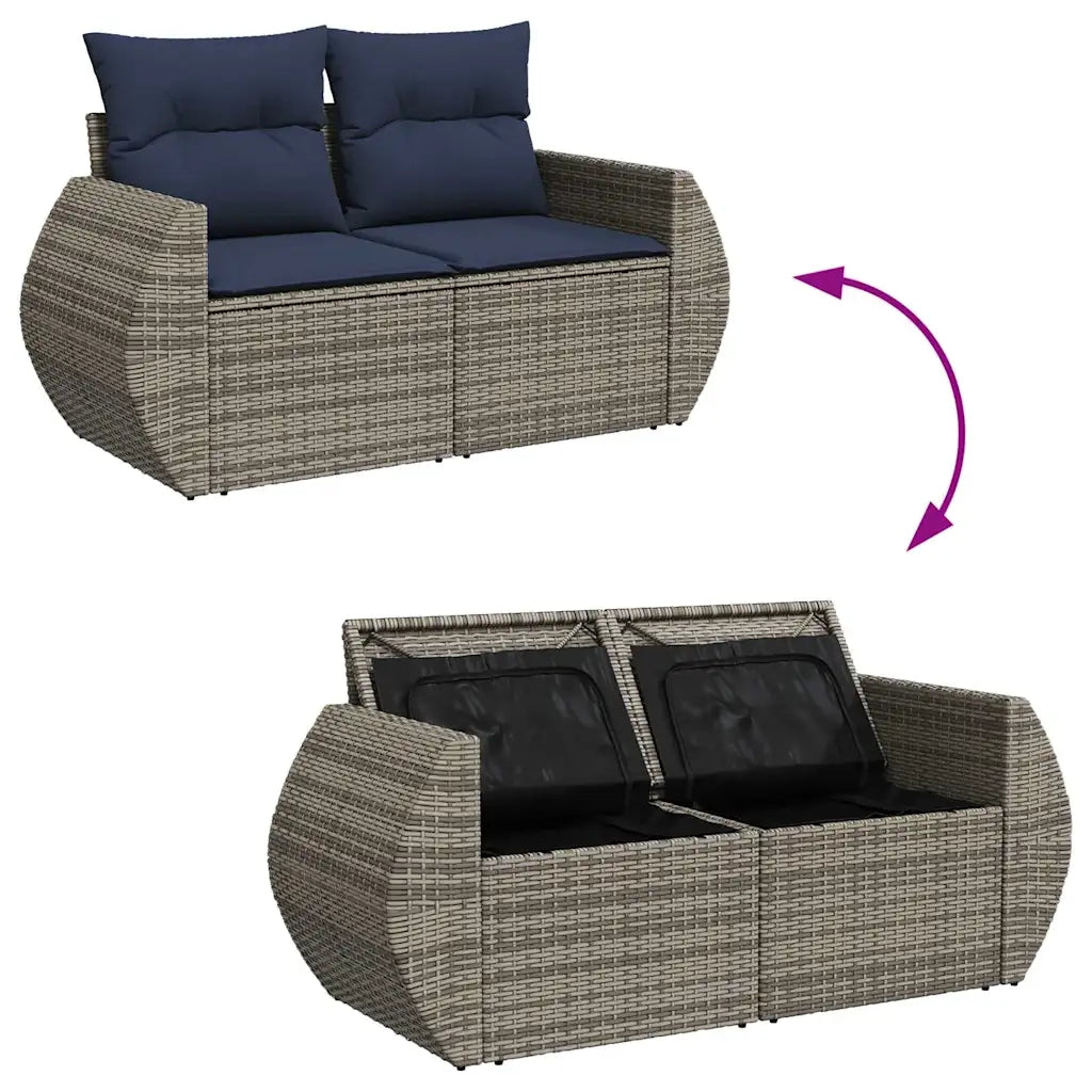 Set Divani da Giardino 7 pz con Cuscini Grigio in Polyrattan 3325597