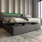 LETTO Contenitore 140x200 cm in PU Grigio con LED e telecomando