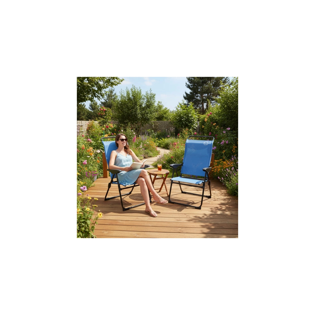 Sedia da campeggio pieghevole a 5 posizioni - O'Camp - Blu - Dimensioni: 70 x 62 x 105 cm