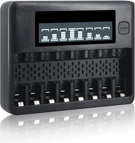 Caricatore batterie - Caricatore batterie - Per 8 batterie - 5V - AA & AAA - Nero