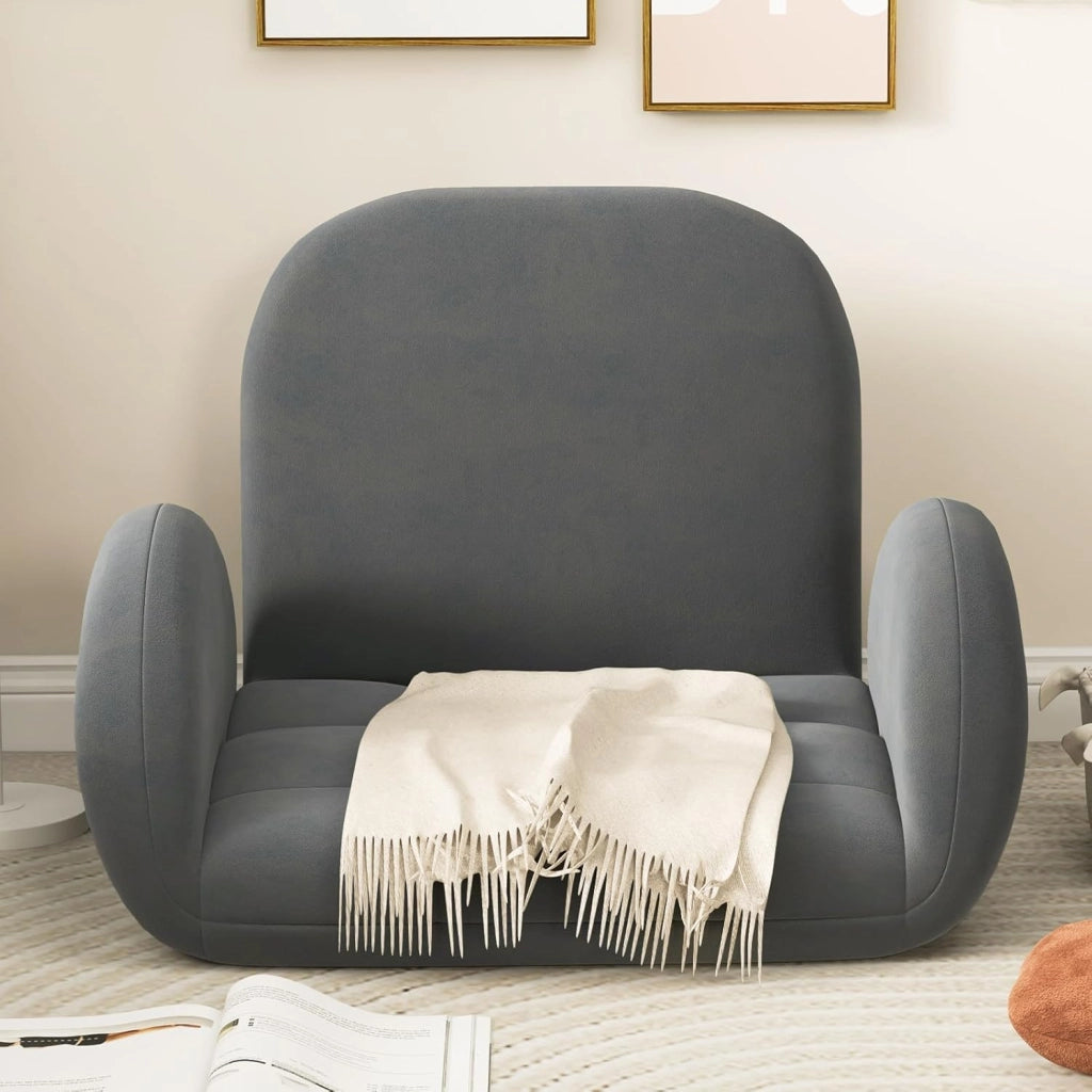 Sedia da Terra Pieghevole, Poltrona da Pavimento, Poltrona da Terra, con Schienale e Braccioli Regolabili, Sedia per Lettura e Medtazione, Grigio (Grigio, Non Base)