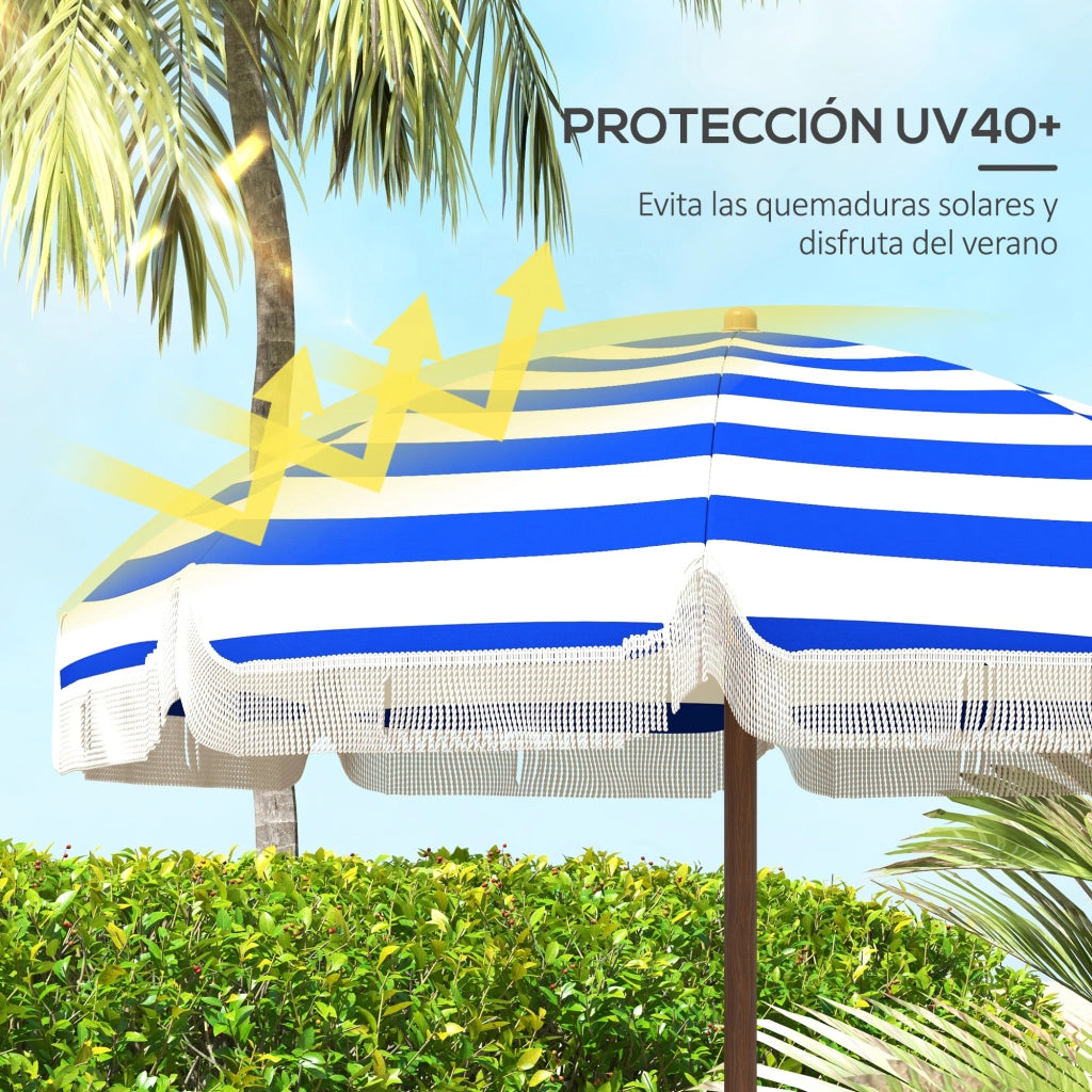 Ombrellone da spiaggia con frange ¨C zephmum ¨C blu e bianco 190x210 cm