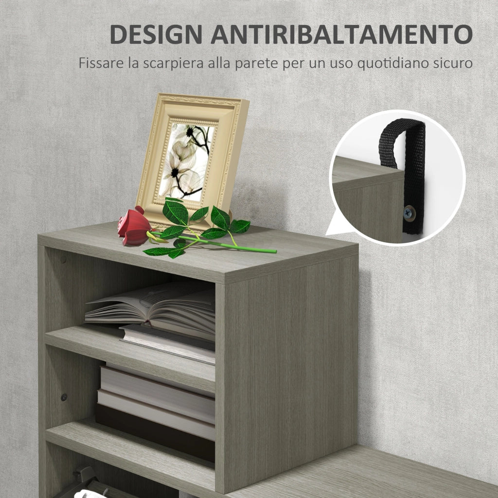 Set Mobili da Ingresso con Appendiabiti, Specchio, Panca e Scarpiera ¨C Xylo ¨C Grigio 8 Paia