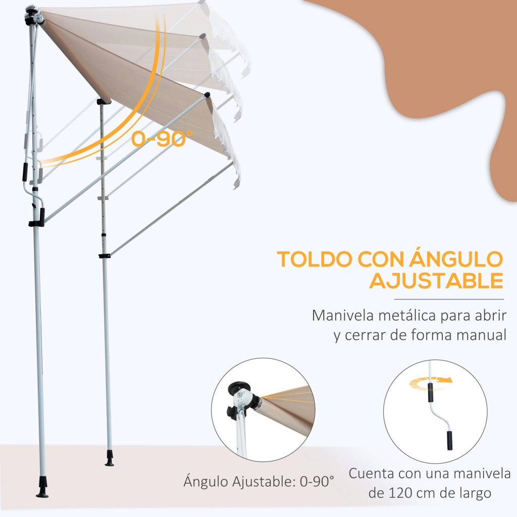 Toldo Retrattile Manuale per Balcone e Terrazzo ¨C zephmum ¨C Beige 200x150x170-280 cm