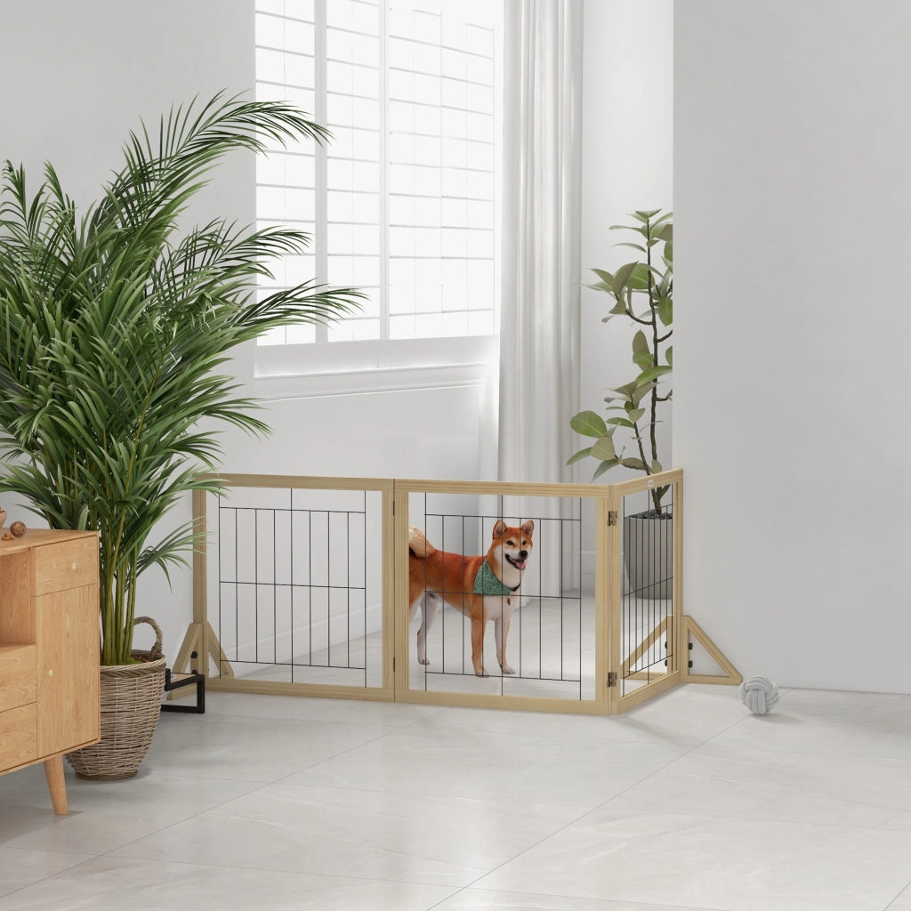 Cancello per Cani Pieghevole ¨C zephmum ¨C Legno Naturale 210x70 cm