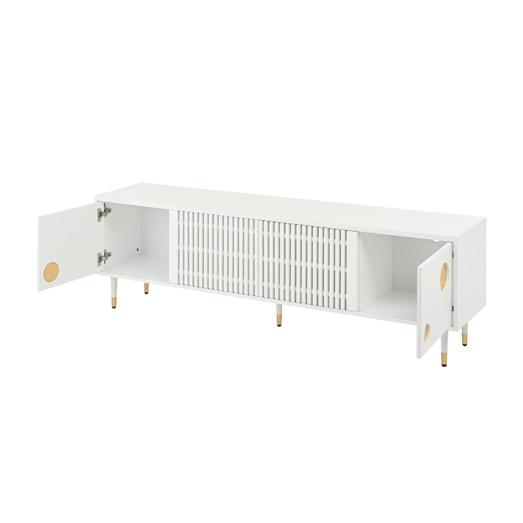 Mobile TV con Ante in Legno Massello e Decoro Oro ¨C MINIMAL ¨C Bianco/Nero