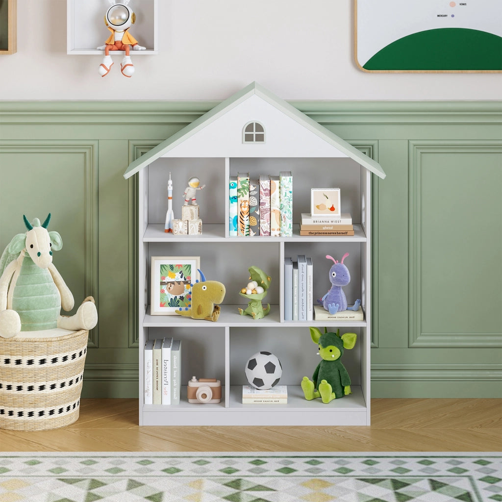 Libreria Vipsali per Cameretta a Forma di Casa 107 x 83 x 30 cm - Bianco / Menta Verde [en.casa]