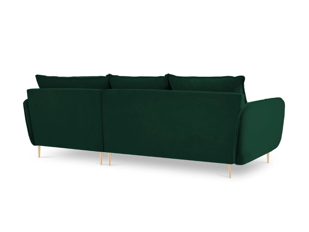Cosmopolitan Design - Divano angolare destro "Vienna" 5 posti in velluto verde bottiglia 