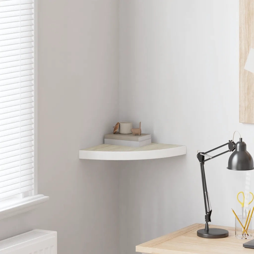 Mensola Angolare Rovere e Bianco 35x35x3,8 cm in MDF 326639