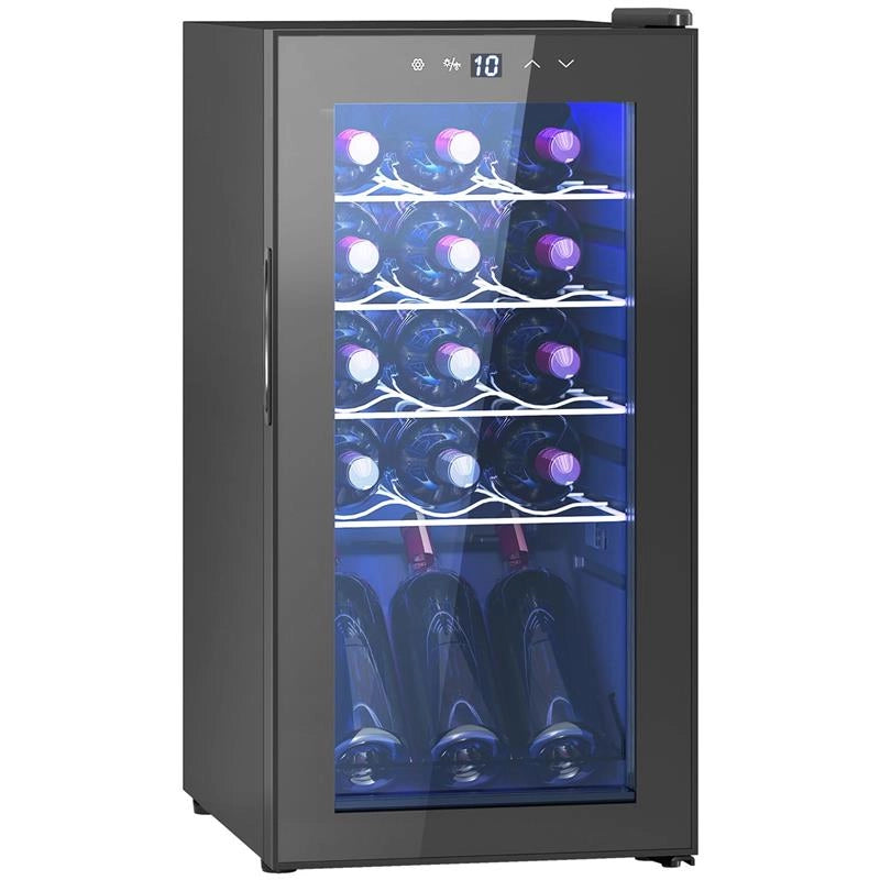 CANTINETTA VINO FRIGO PER 15 BOTTIGLIE CAPACITÀ 44L CON CONTROLLO TEMPERATURA E RIPIANI REGOLABILI NERO 45X34.5X69 CM