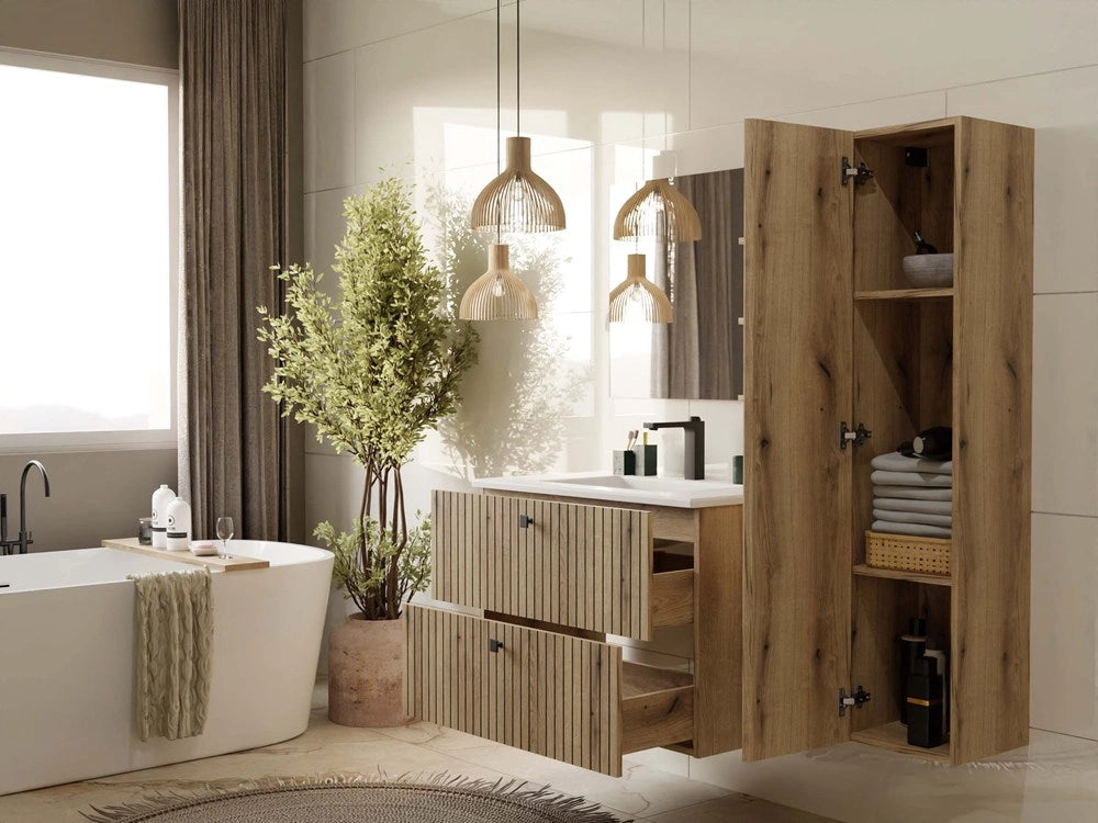 Mobile sottolavabo TIGO 80 2s rovere EVOKE 2 cassetti scanalato frontale sospeso