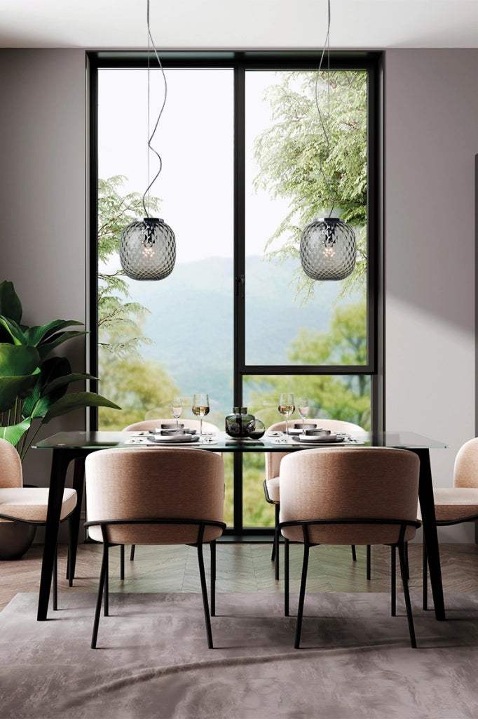 Plafoniera Oban Nera con Vetro Soffiato a Mano Effetto Balloton Bronzo - Lampada da Soffitto E27 75W - Rossini Group
