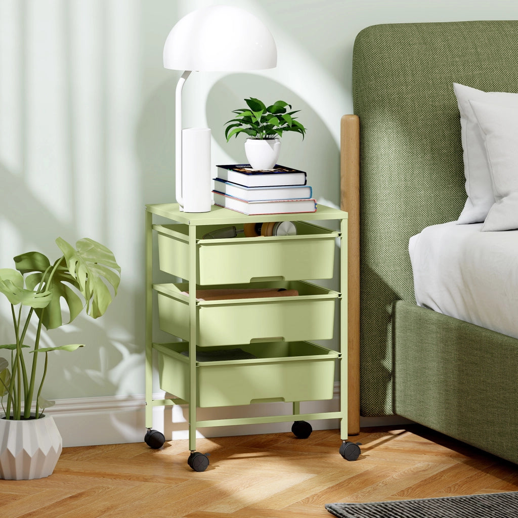 Carrello Multiuso 4 Livelli con Ruote e 3 Cestini ¨C Zephmum ¨C Verde 40.8x33.5x60.5 cm