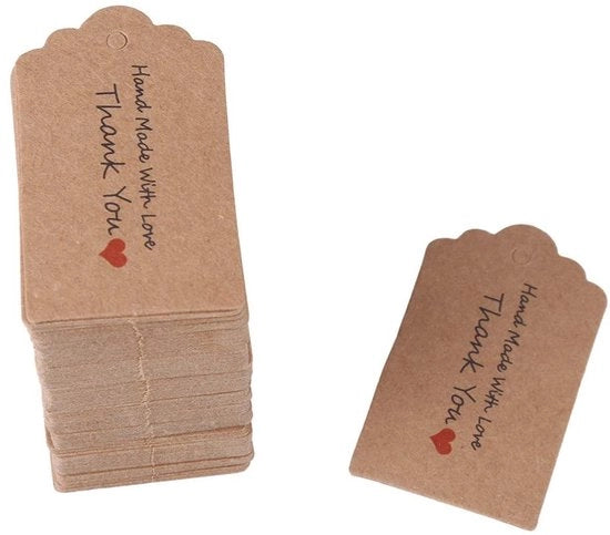 Etichette 100 pezzi - Carta Kraft di colore marrone - 3 x 5 cm - Etichette a mano - Per regali/gioielli - Design elegante - Etichette per regali
