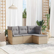 Set Divano da Giardino 4 pz con Cuscini-Sofa da Giardino-Divanetto da esterno Beige in Polyrattan 172975