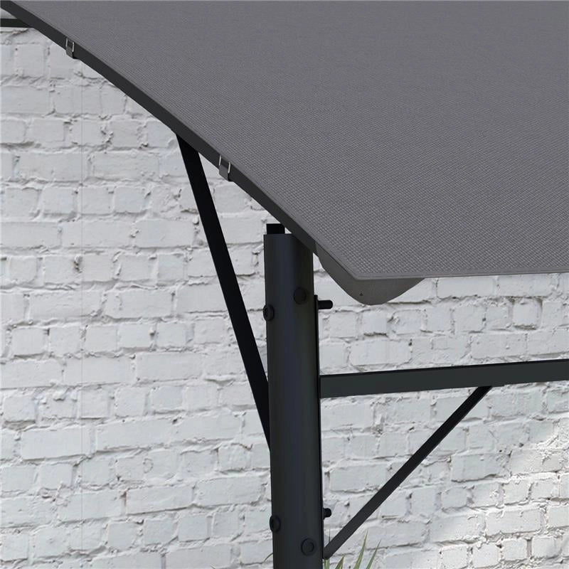 PERGOLA GAZEBO CON 3 FORI DI DRENAGGIO, IN METALLO E POLIESTERE, 400X296X200/262 CM, GRIGIO SCURO