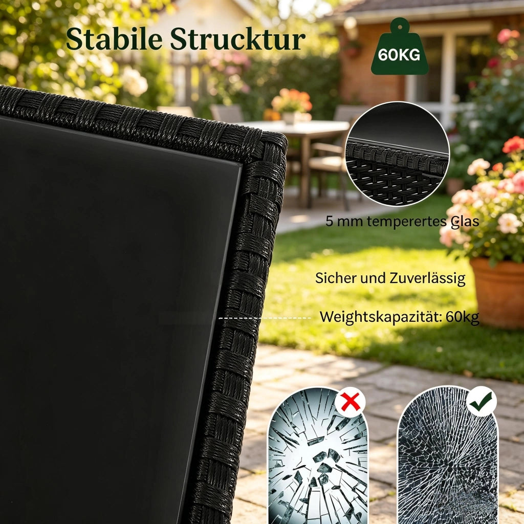 TAVOLO DA GIARDINO IN POLYRATTAN CON VANO PORTAOGGETTI 45 x 45 x 40 cm NERO