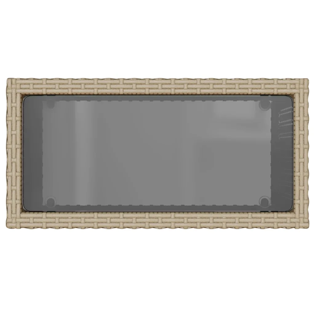 Tavolino da Giardino | Tavolino da esterno Piano Vetro Beige 58x27,5x55 cm Polyrattan