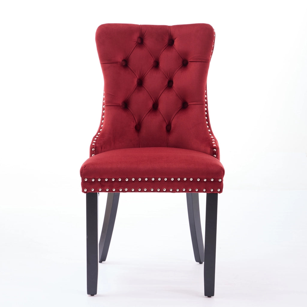 Sedie da Pranzo in Velluto Imbottite con Gambe in Legno ¨C MINIMAL ¨C Set 2 Pezzi, Bordeaux