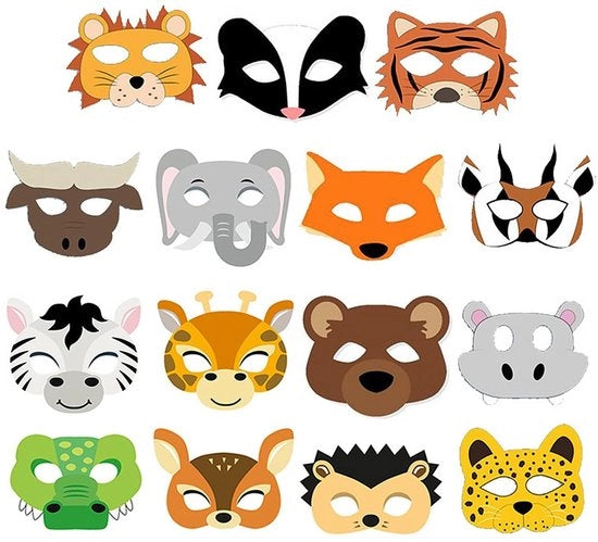 Maschere per animali 15 pezzi - Maschere in carta - Feste di compleanno - Feste di costume - Cosplay - Sicure e ecocompatibili
