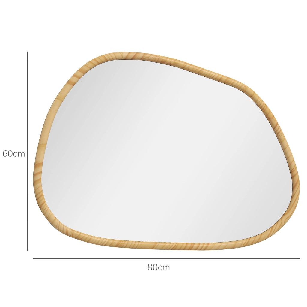 Specchio da parete asimmetrico 80x60 cm con cornice in legno naturale, installazione verticale o orizzontale