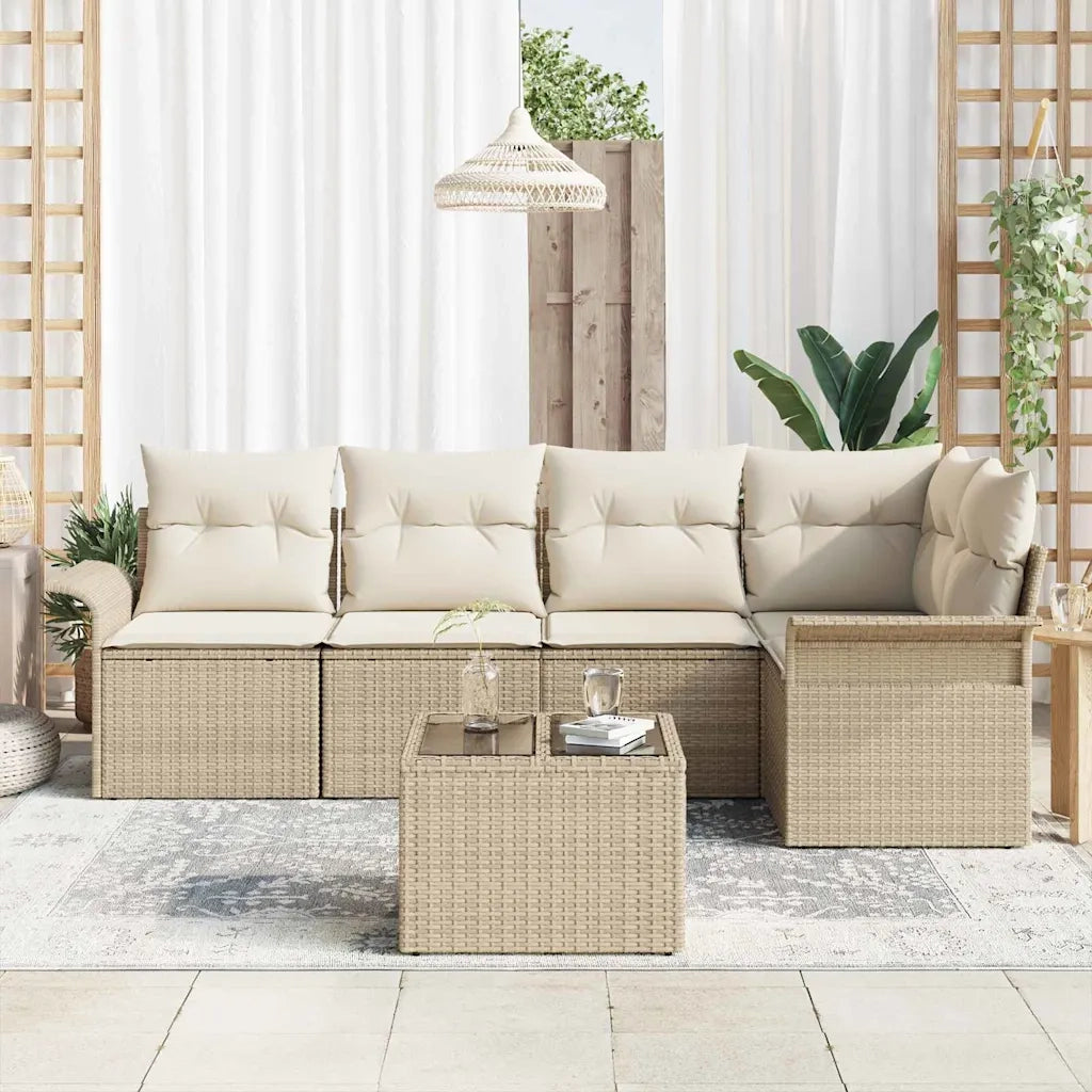Set Divano da Giardino con cuscino 6 pcs Beige polyrattan