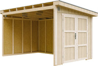 Casetta da giardino di qualità PREMIUM 8,68 mq - H231x248x412 cm - Senza pavimento e parete laterale - Timbela M939B