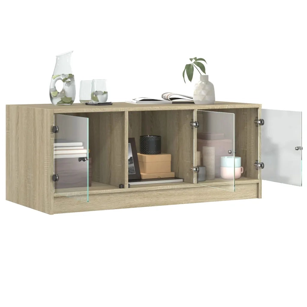 Tavolino da Salotto con Ante in Vetro Rovere Sonoma 102x50x42cm 836415