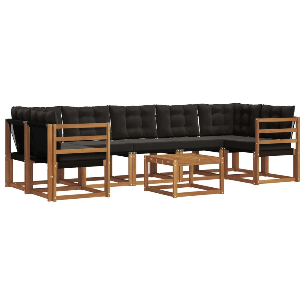 Set di divani da esterno con cuscino 8 pcs Naturale e Nero