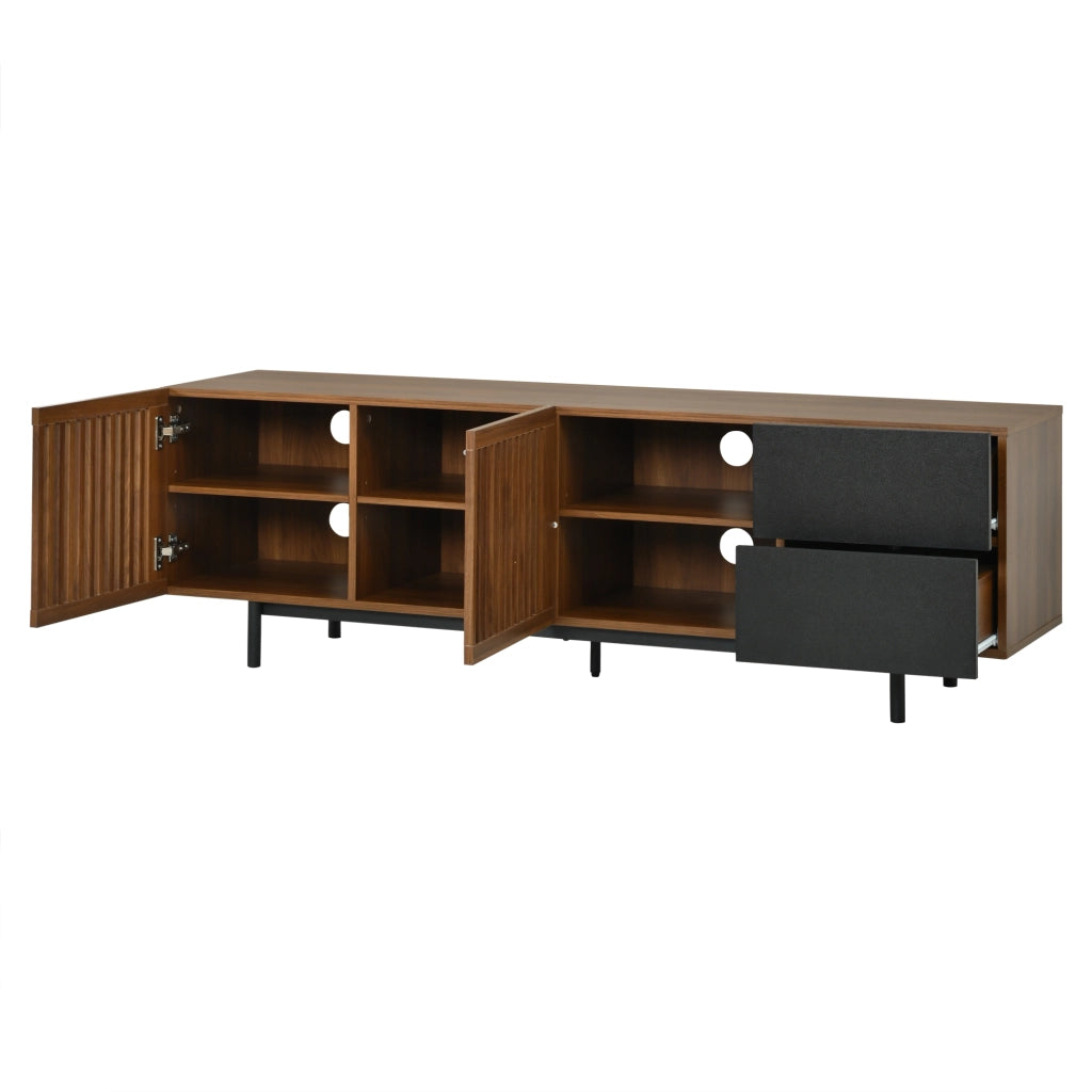 Mobile TV 160 cm con Ante a Doghe e 2 Cassetti; MDF; Noce e Nero