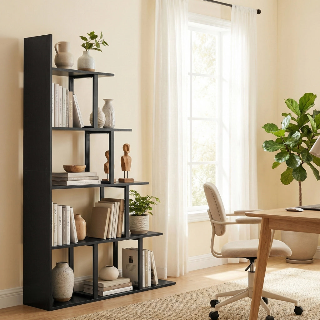Libreria scaffale divisorio 5 livelli stile industriale ¨C zephmum ¨C nero 102x30x160 cm