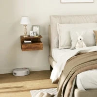Set da 2 Comodini Sospesi per Camera da Letto con Cassetto e Mensola in Legno 35x32x22.5cm, Marrone