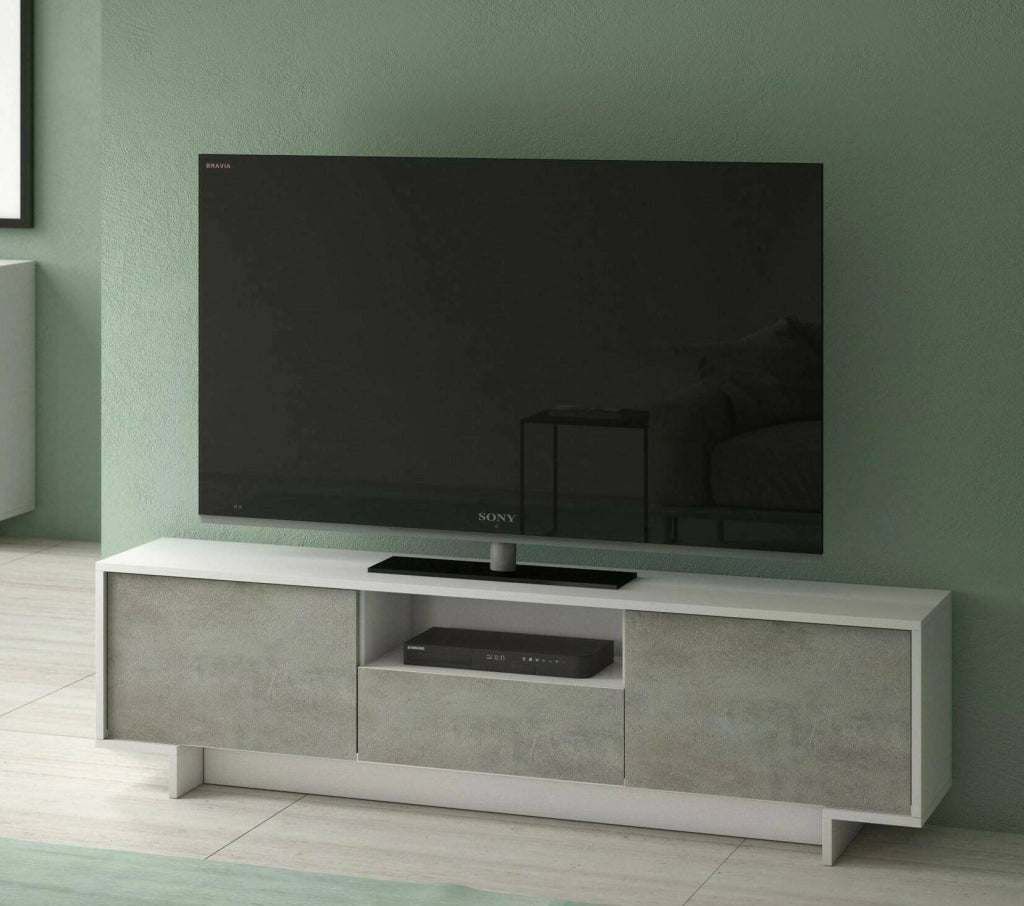 Atina, Mobile Porta tv un Cassetto Made in Italy, 170x42x48h cm Bianco
