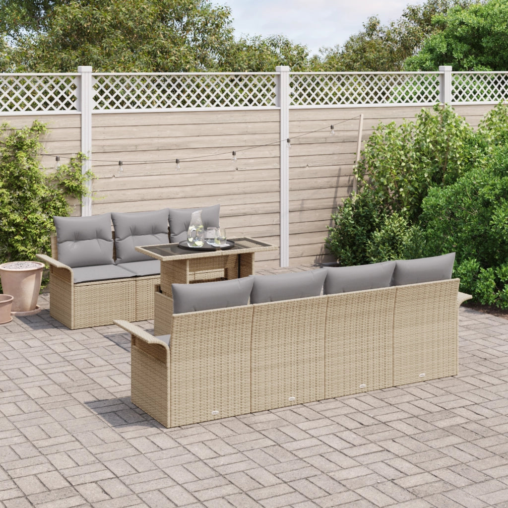 Set di divani da giardino 8 pezzi con cuscini Beige in Rattan Polietilene
