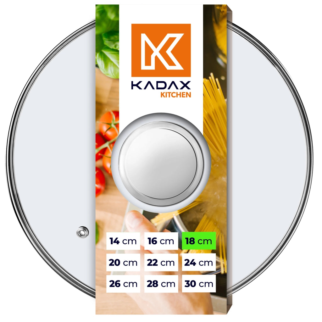 Coperchio in vetro KADAX da 18 cm, universale, resistente al calore, per pentole e padelle.