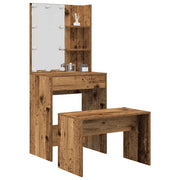 Set Tavolo da Toeletta con LED Legno Antico Legno Multistrato