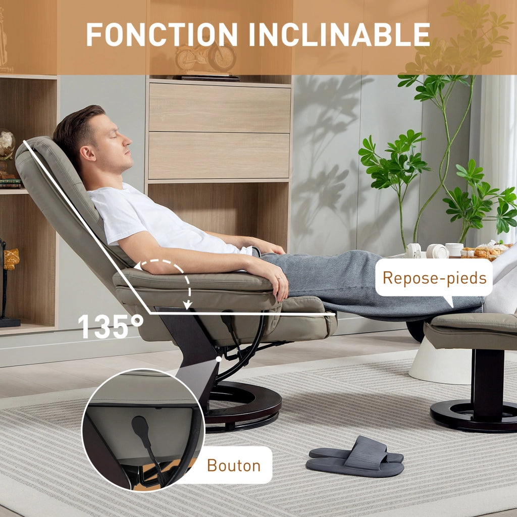 Poltrona relax reclinabile massaggiante con poggiapiedi ¨C zephmum ¨C marrone similpelle 360¡ã girevole